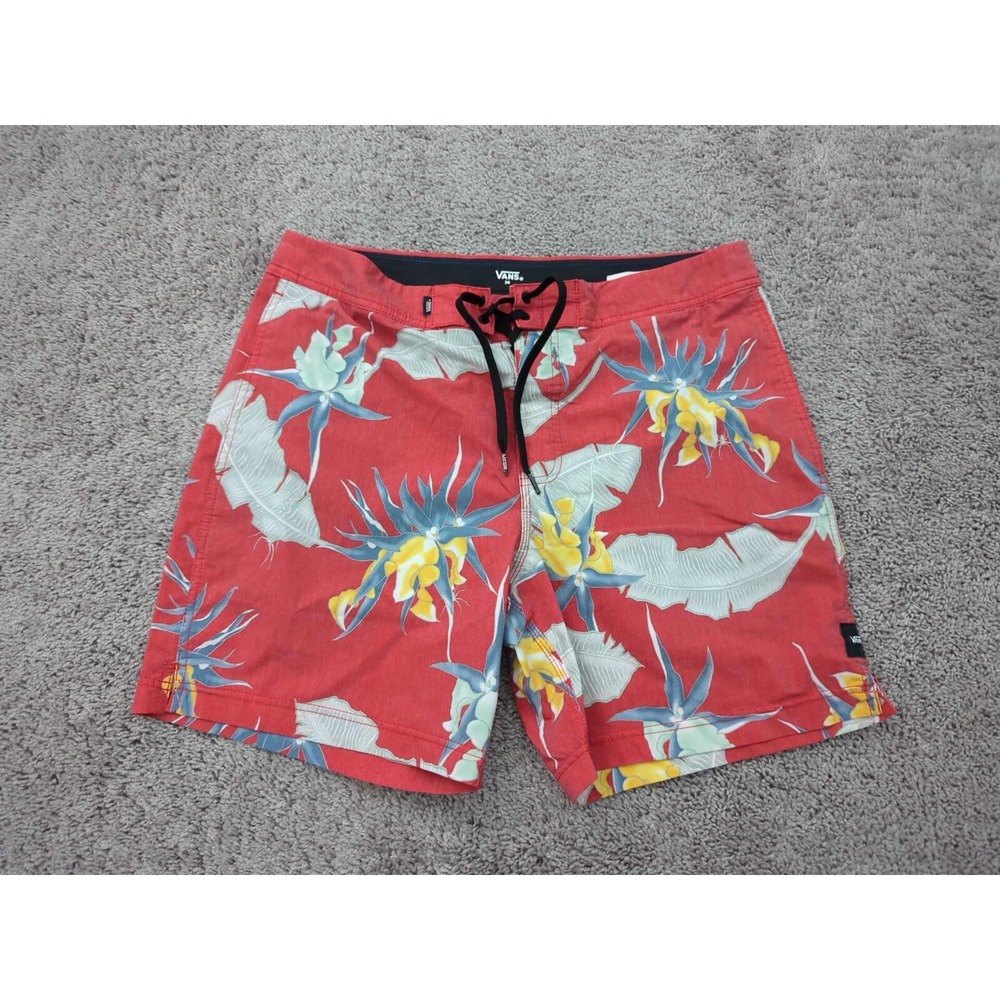 Vans Board Shorts Mens 36 Orange Floral Lace‎ Up Logo Lightweight Swimwear